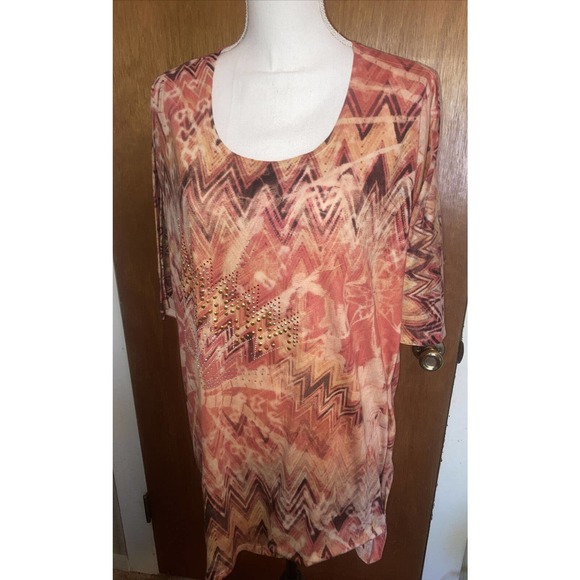 Liz & Me collectors series 2X Orange Tye Dye print rhinestones blouse 22/24 - Picture 1 of 3